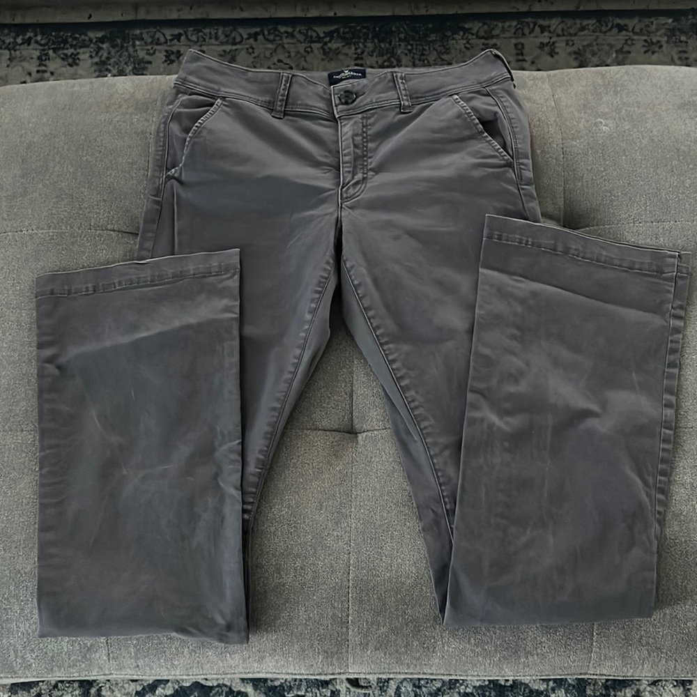 Gray kick boot pant
